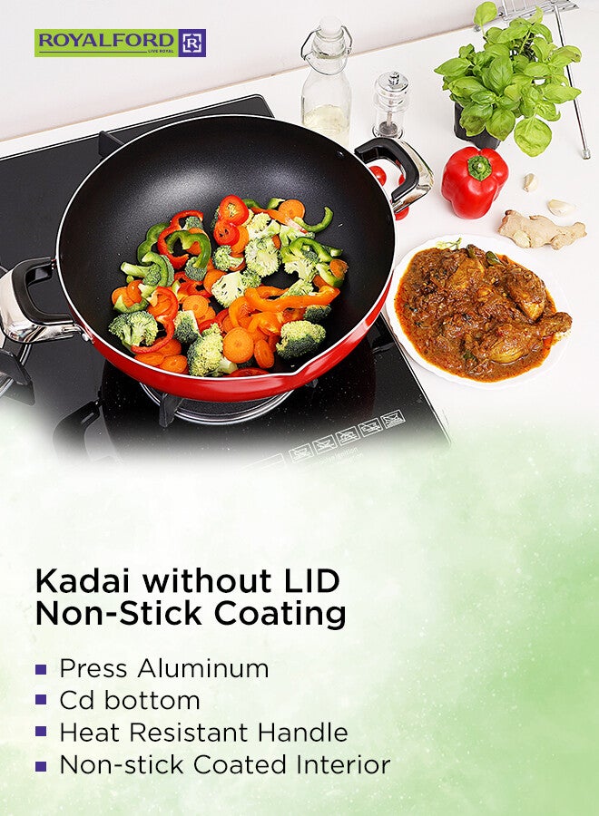 Royalford 30CM Aluminium Wok Pan with CD Bottom – Induction-Safe Frying Pan with Durable Granite Non-Stick Coating, Heat-Resistant Portable Handle, Pressed Aluminium Cookware for Stir-Fry & Saute Red 30 CMcm - Image 2