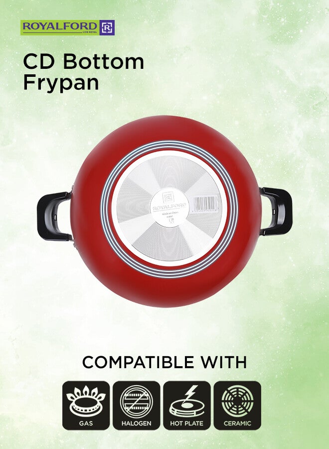 Royalford 30CM Aluminium Wok Pan with CD Bottom – Induction-Safe Frying Pan with Durable Granite Non-Stick Coating, Heat-Resistant Portable Handle, Pressed Aluminium Cookware for Stir-Fry & Saute Red 30 CMcm - Image 3