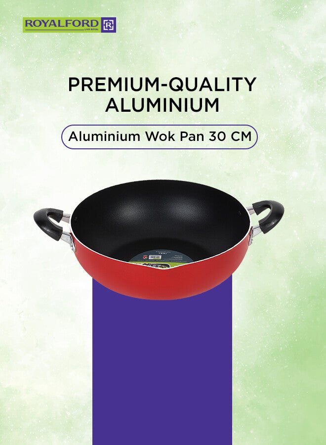 Royalford 30CM Aluminium Wok Pan with CD Bottom – Induction-Safe Frying Pan with Durable Granite Non-Stick Coating, Heat-Resistant Portable Handle, Pressed Aluminium Cookware for Stir-Fry & Saute Red 30 CMcm - Image 4