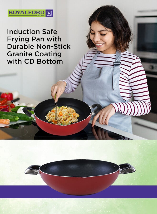 Royalford 30CM Aluminium Wok Pan with CD Bottom – Induction-Safe Frying Pan with Durable Granite Non-Stick Coating, Heat-Resistant Portable Handle, Pressed Aluminium Cookware for Stir-Fry & Saute Red 30 CMcm - Image 5