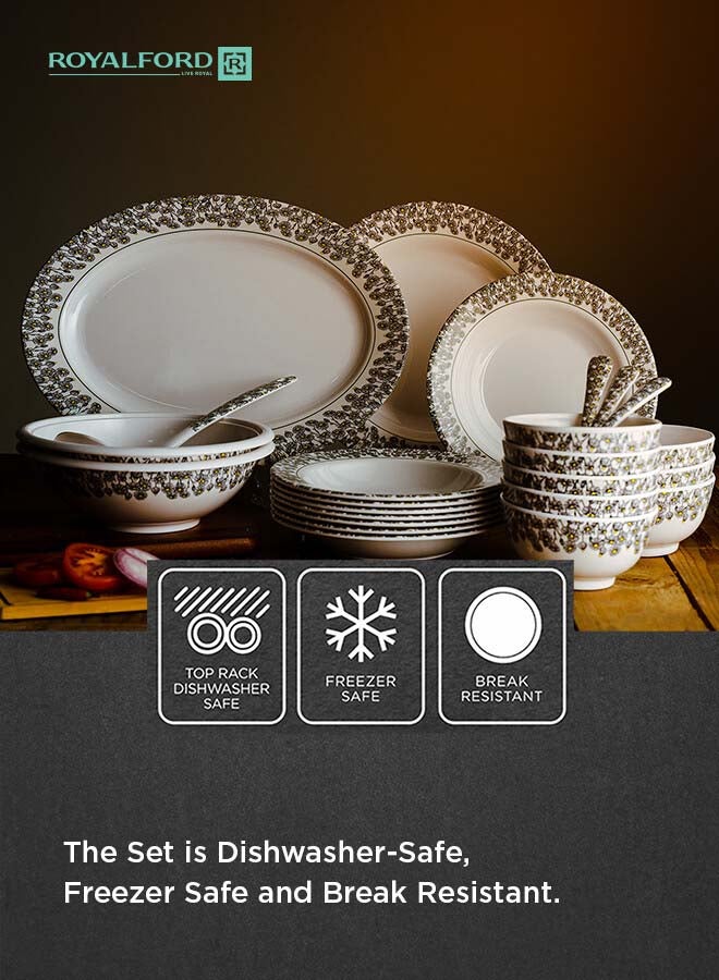 Royalford 45 Pieces Melamine Ware Dinner Set Top Rack Dishwasher Safe Freezer Safe Break Resistant Premium Quality Lightweight Chip Resistant White/Blue  - Image 4