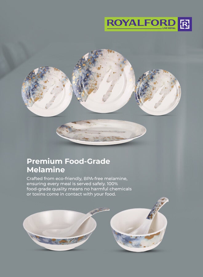 Royalford 45 Pieces Melamine Ware Dinner Set Top Rack Dishwasher Safe Freezer Safe Break Resistant Premium Quality Lightweight Chip Resistant White/Blue - Image 3