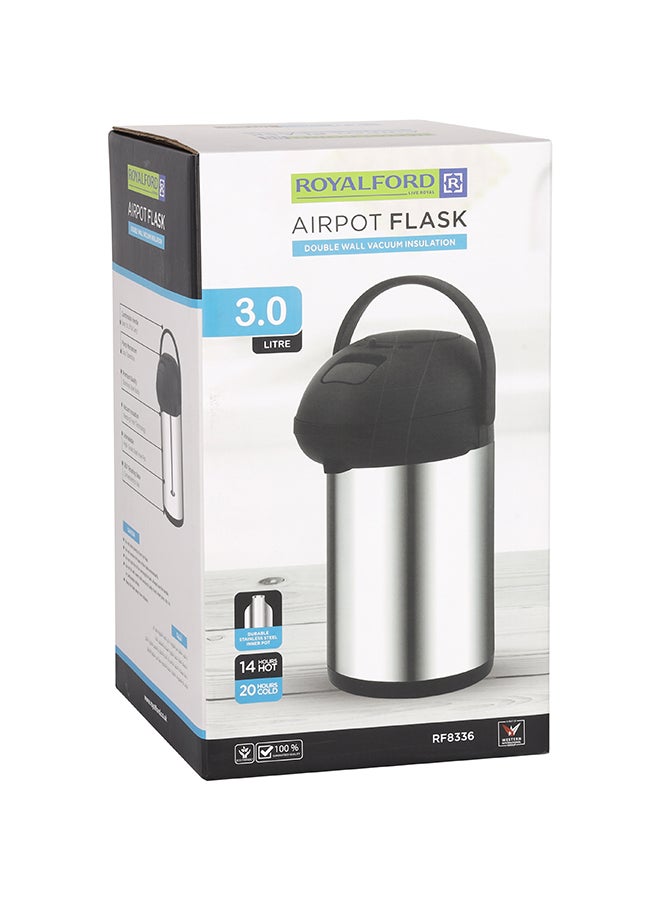 رويال فورد ترمس حراري فاخر من الستانلس ستيل سعة 3 لتر للقهوة والشاي - يحافظ على المشروبات ساخنة لساعات مثالي للمنزل والمكتب والسفر أسود/ فضي - Image 3