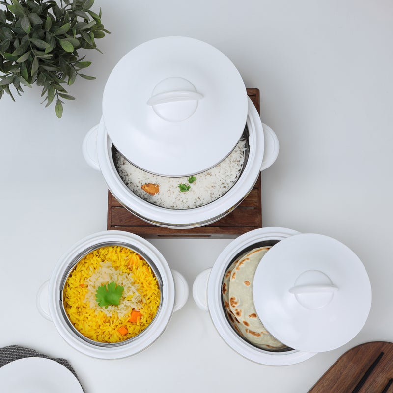 Royalford - Classic Casserole Highly Insulated Stainless Steel Lid Stainless Steel Bowl Deluxe 1200Ml+1600Ml+2500Ml Multicolor Multicolor 3PCS - Image 1