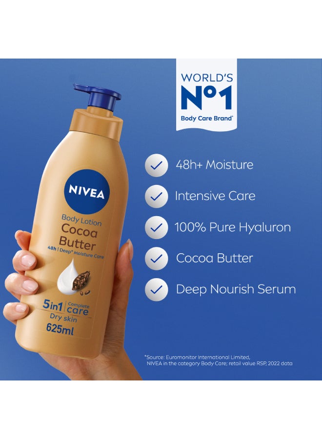 Nivea - Cocoa Nourish Body Lotion, Vitamin E, Dry Skin 625ml - Image 1