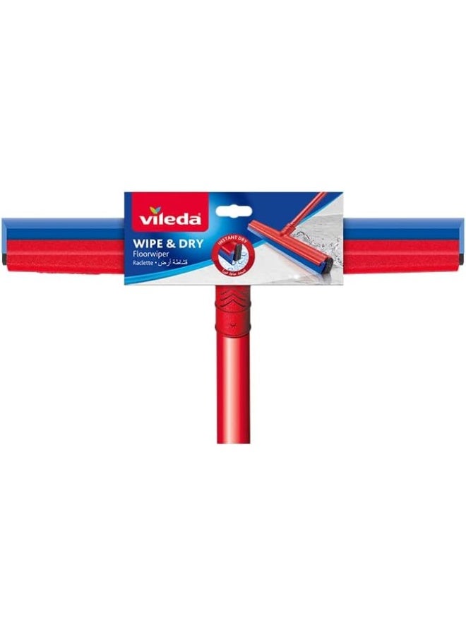 Vileda Wipe & Dry Floor Wiper 42 Cm With A Stick, Triple Lip, Rubber Lip, 42 x 4 x 141 CM - Red & Blue Red/Blue 42x4x141cm - Image 1