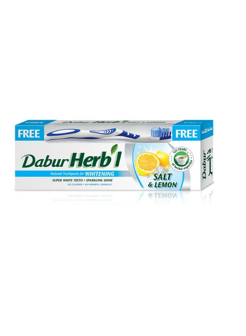 Herbal Salt & Lemon Natural Toothpaste 140 g + Toothbrush | For Whitening | Sparkling Shine | No Harmful Chemicals Multicolour 150grams