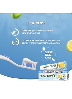 Dabur Herbal Salt & Lemon Natural Toothpaste 140 g + Toothbrush | For Whitening | Sparkling Shine | No Harmful Chemicals Multicolour 150grams  - Image 4