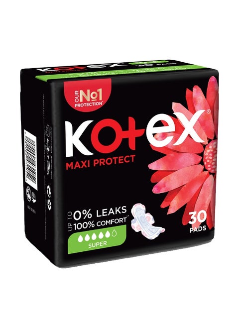 Protection Maxi Super Pads with Wings, 30 Pads