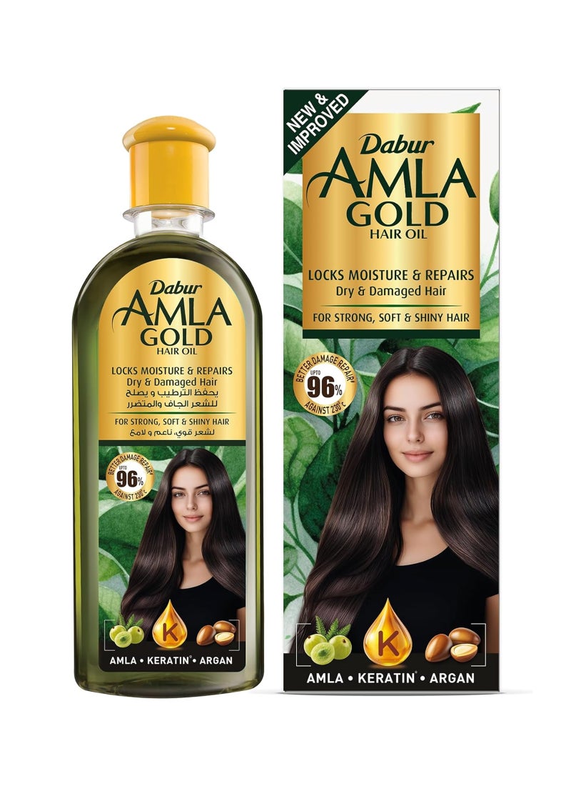 Dabur Amla Gold Hair Oil Natural Care Enriched With Amla, Almond And Henna | For Beautiful Long, Soft And Strong Hair 300ml - Image 1