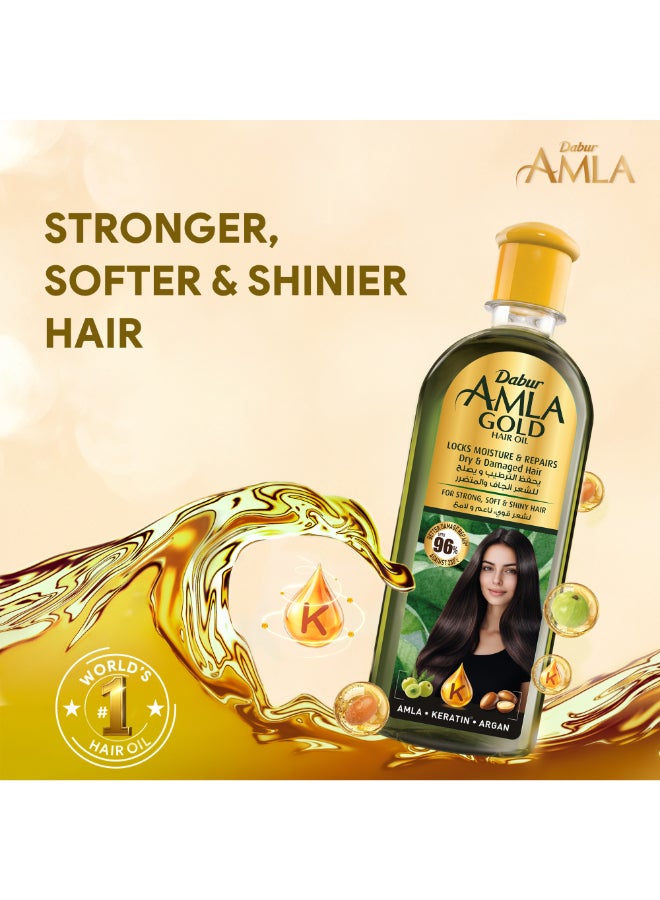 Dabur Amla Gold Hair Oil Natural Care Enriched With Amla, Almond And Henna | For Beautiful Long, Soft And Strong Hair 300ml - Image 2