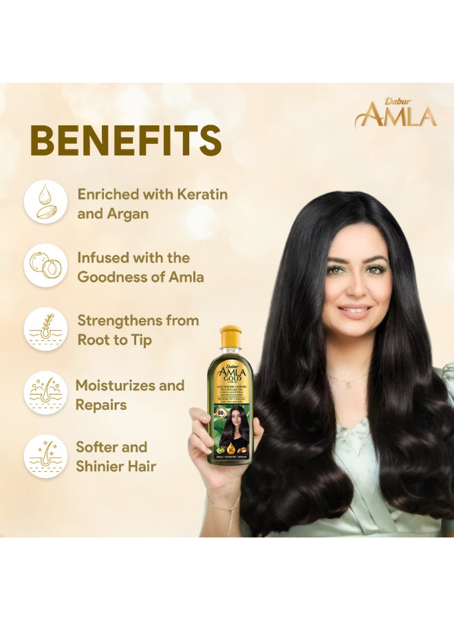 Dabur Amla Gold Hair Oil Natural Care Enriched With Amla, Almond And Henna | For Beautiful Long, Soft And Strong Hair 300ml - Image 3