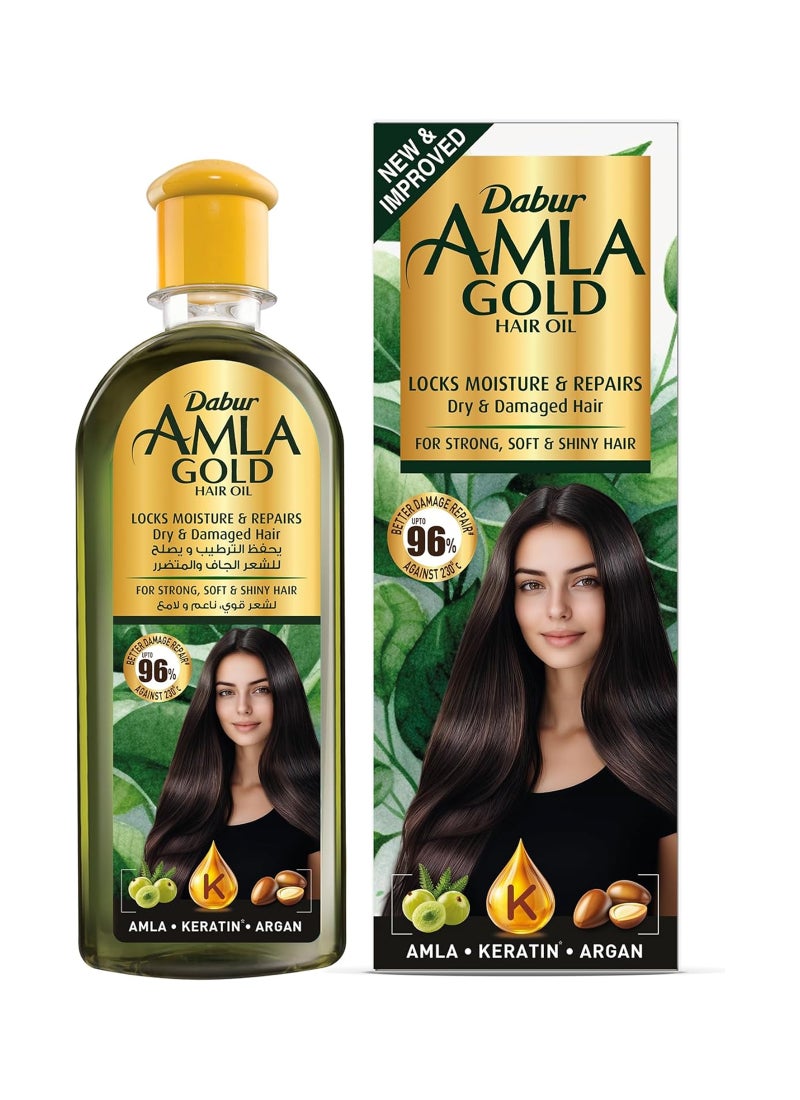 Dabur Amla Gold Hair Oil Natural Care Enriched With Amla, Keratin And Argan 300ml - Image 1