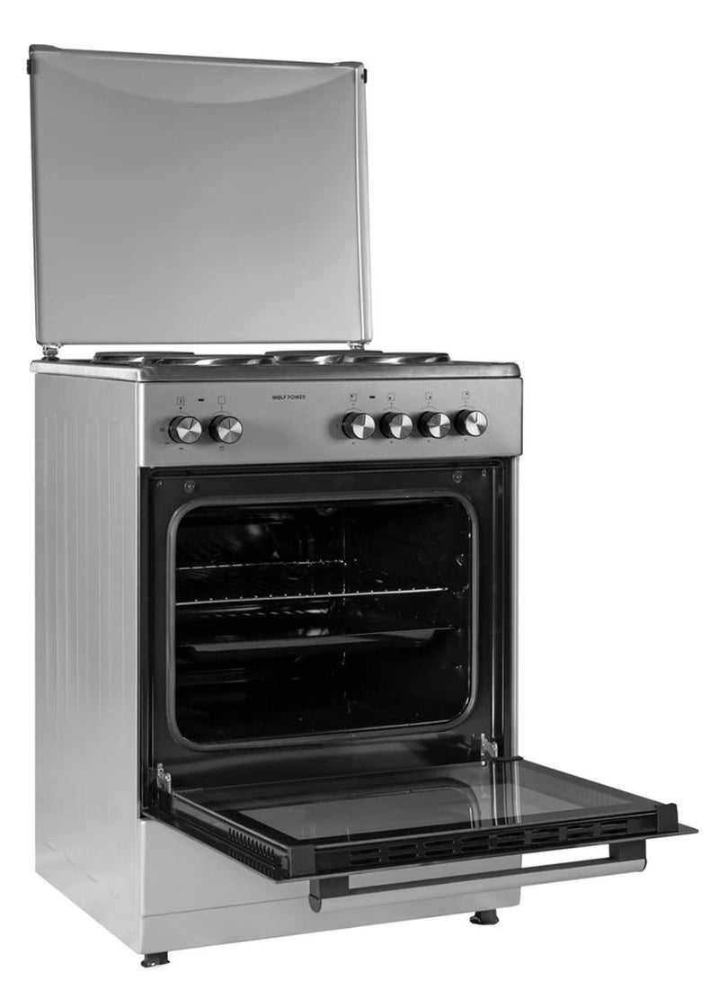 Wolf Power 60x60 cm 4-Zone Electric Cooker, One-hand ignition operation, 55L Oven Capacity WGC6060HERMF Silver - Image 3