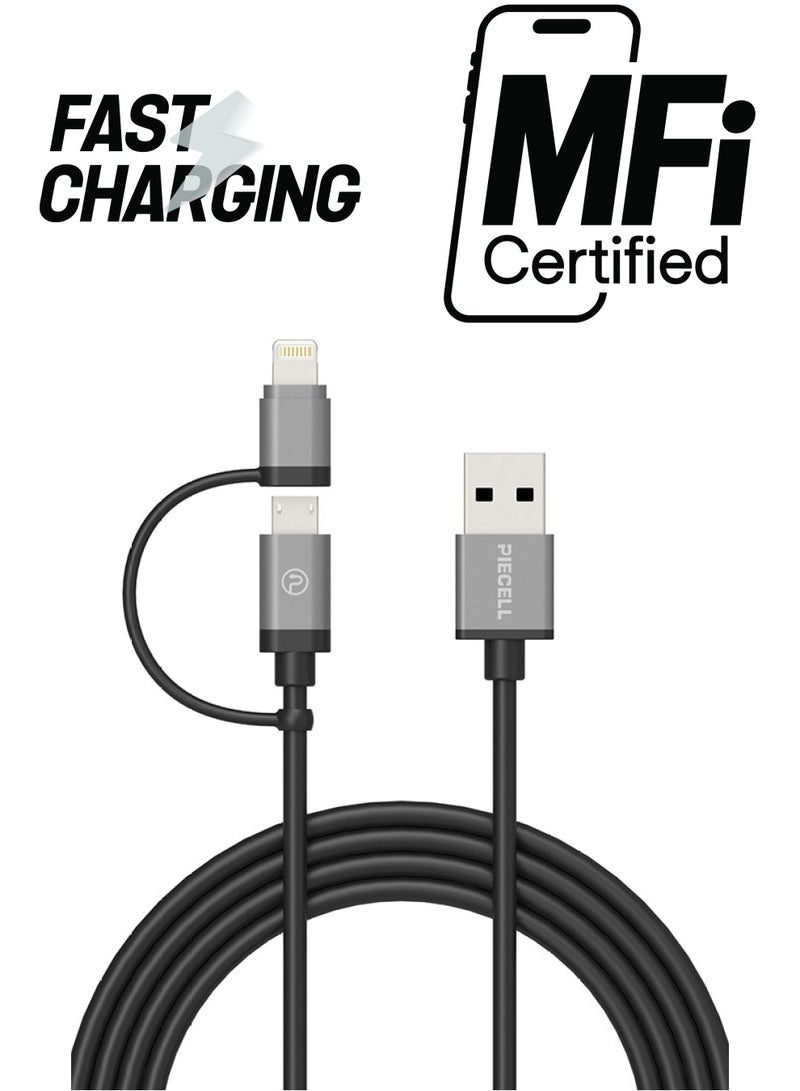 PIECELL - Micro USB To Lightning 2-In-1 Cable Black - Image 1