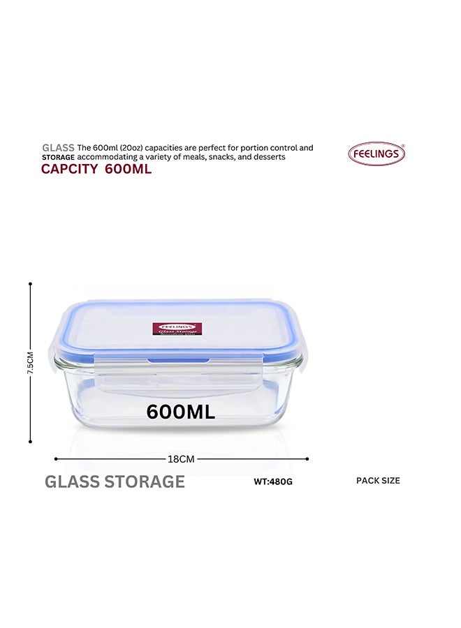 Feelings - Microwave Glass Storage With Lid Blue 600ml - Image 1