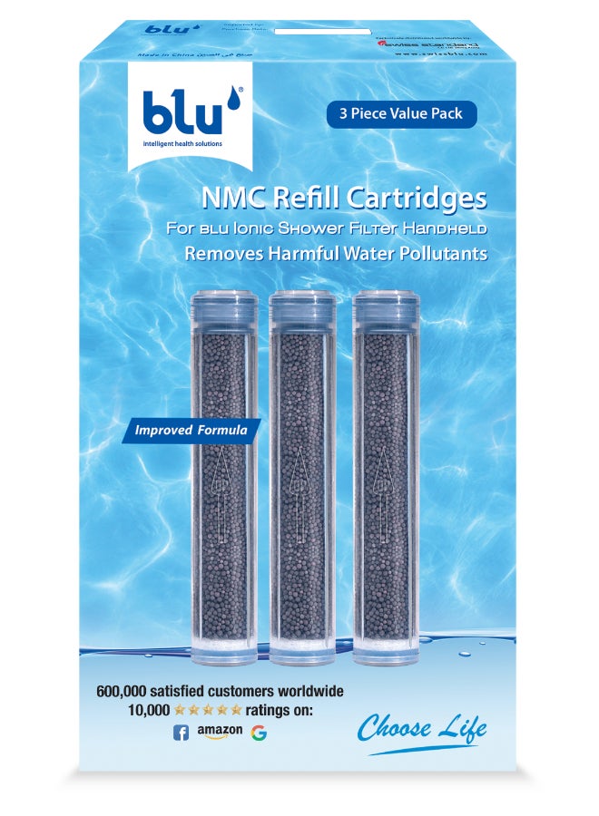 NMC Refill Cartridges For Handheld Ionic Shower Filter - 3 Piece Value Pack Grey L2.4xW2.4xH12.2cm