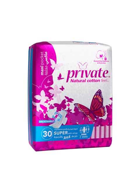 Maxi Pocket Sanitary Pads Super With Wings 30 Count