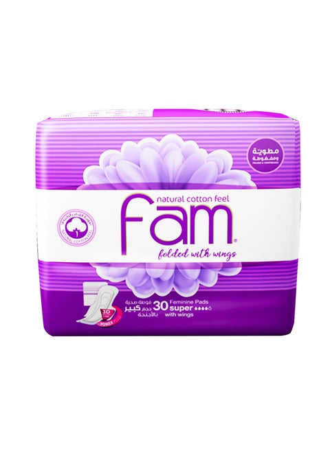 Folded & Compressed Feminine Pads with Wings, Super, 30Pads