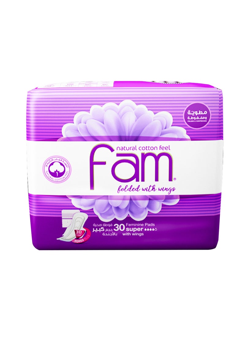 Folded & Compressed Feminine Pads with Wings, Super, 30Pads