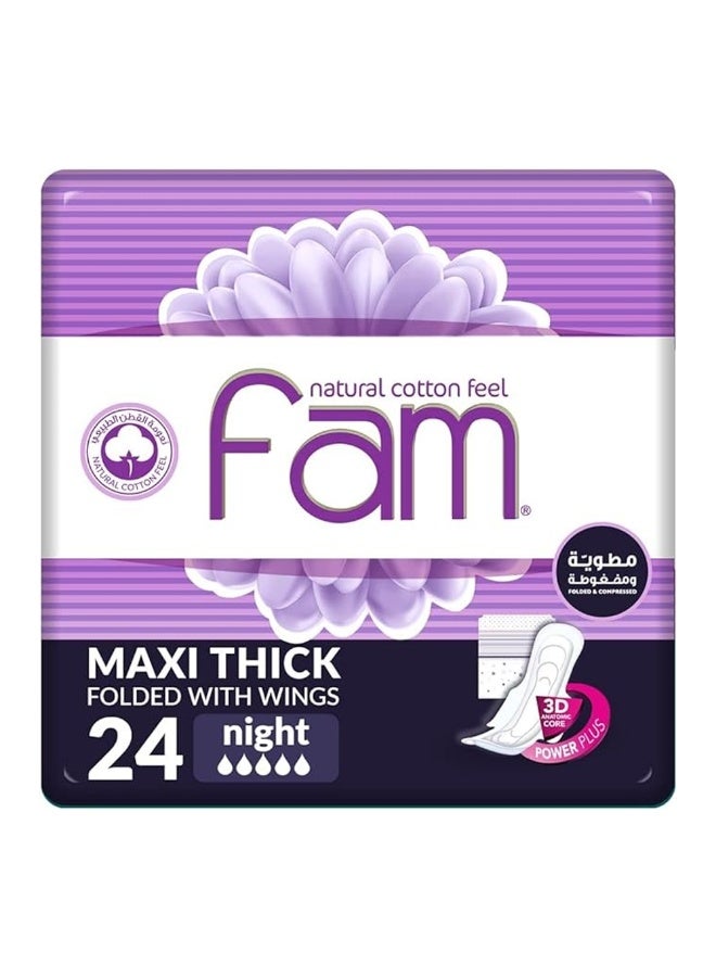Fam - Folded and Compressed Night Feminine Pads with Wings, 24 Pads - Image 1