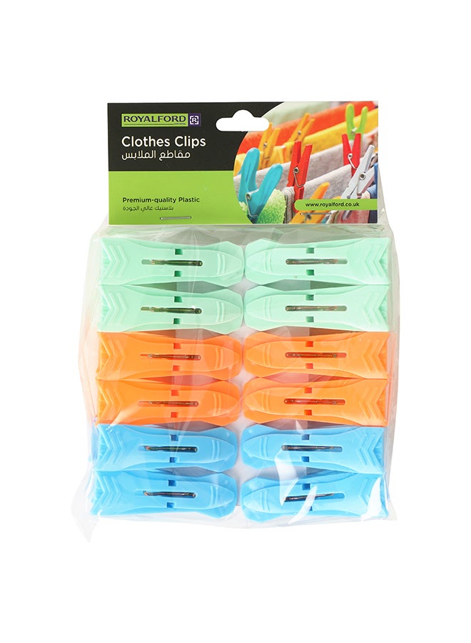 Royalford Clothes Clips Premium Quality Plastic Assorted Colors Multicolor Green/Orange/Blue 19inch  - Image 2