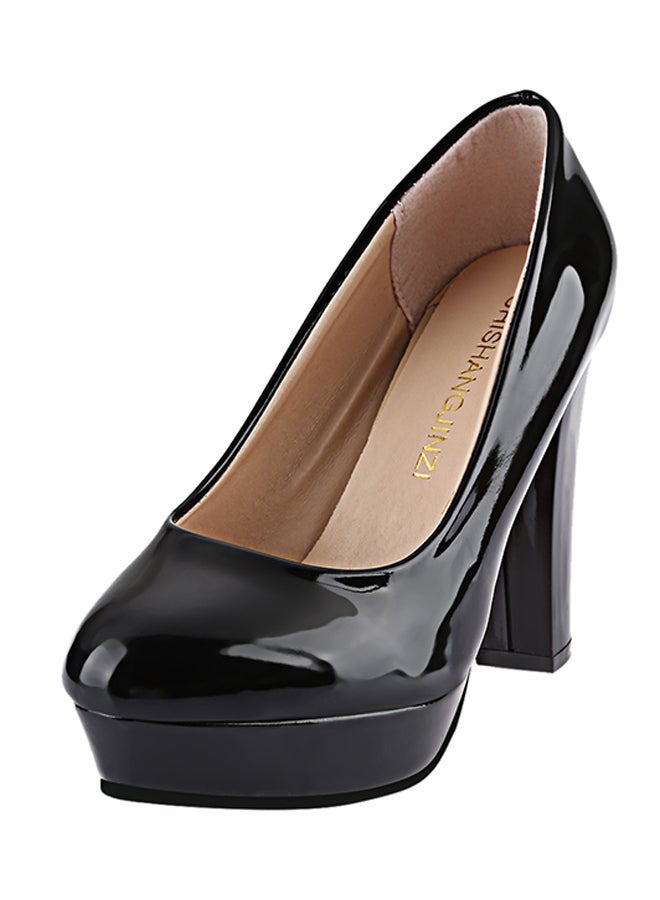 Stylish Thick High Heel Pump Shoe Black  - Image 5