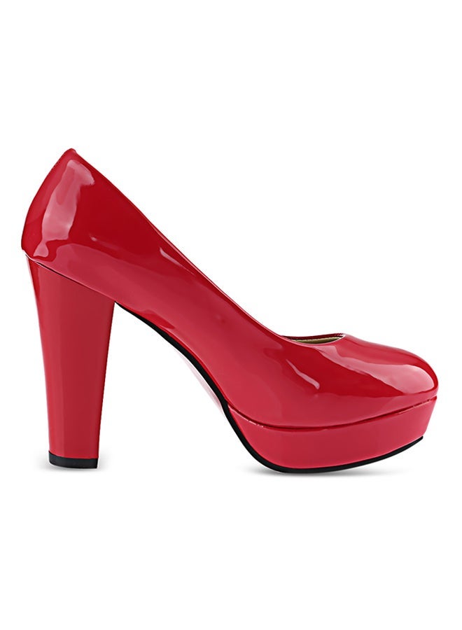 Stylish Thick High Heel Pump Shoe Red  - Image 1