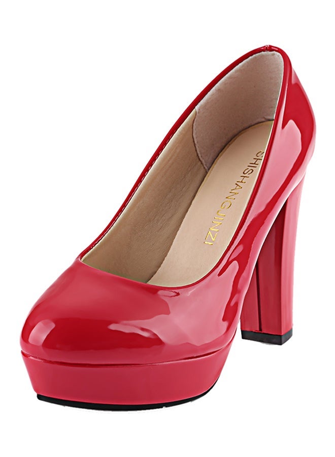 Stylish Thick High Heel Pump Shoe Red  - Image 5