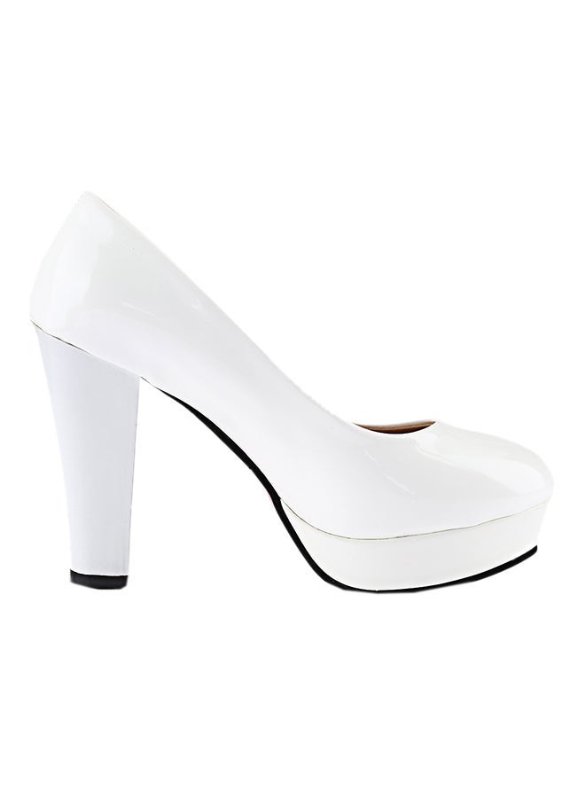 Stylish Thick High Heel Pump Shoe White  - Image 1
