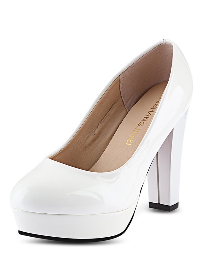 Stylish Thick High Heel Pump Shoe White  - Image 4