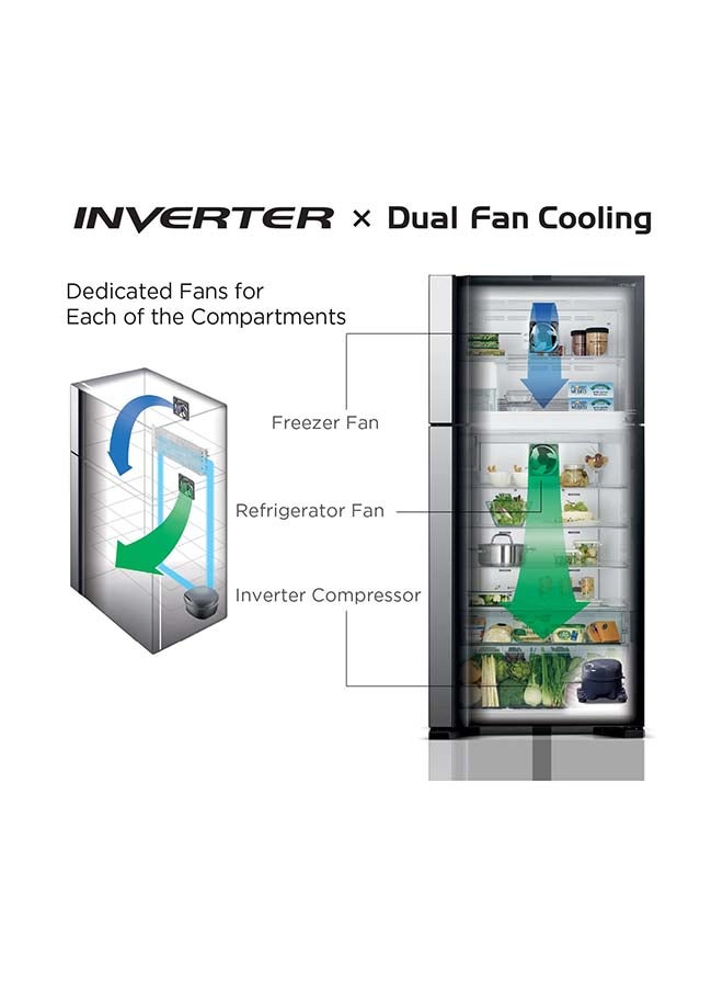 HITACHI 410L Gross, Net 330L Bottom Mount Double Door Refrigerator 10 Year Warranty on Inverter Compressor, Refrigerator Dual Fan Cooling Hybrid Freezing Big Bottle Shelf-1 Year Warranty RBG410PUK6X Black  - Image 4