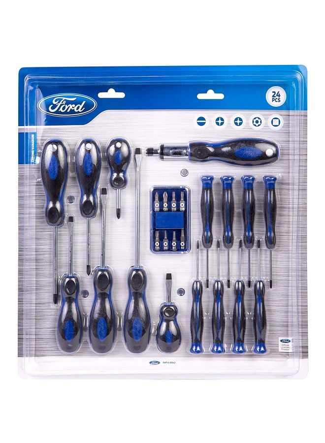Ford 24 Piece Chrome Vanadium Ratchet Screwdriver Set, FHT-C-0042 Black/Blue  - Image 3