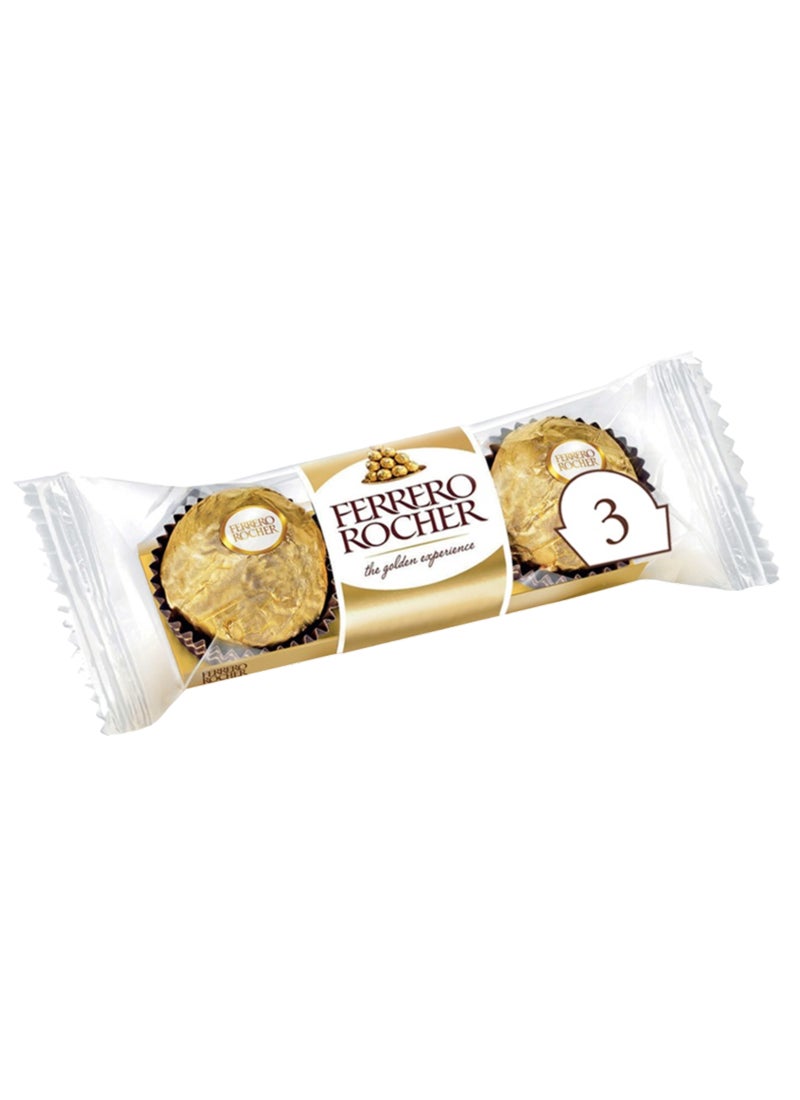 Ferrero Rocher Fine Crunchy Hazelnuts Dipped In Smooth Milk Chocolate, Individually Wrapped 3 Pieces 37.5grams - Image 1