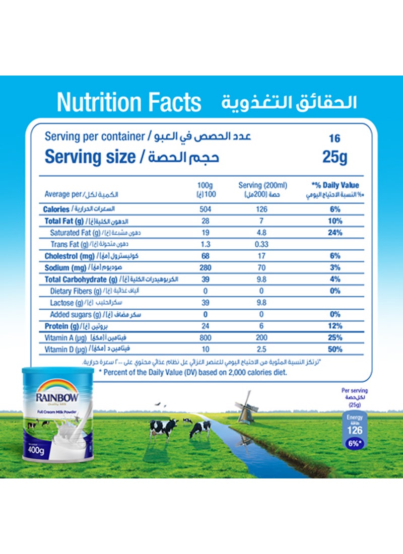 Rainbow Full Cream Milk Powder 400grams - Image 3