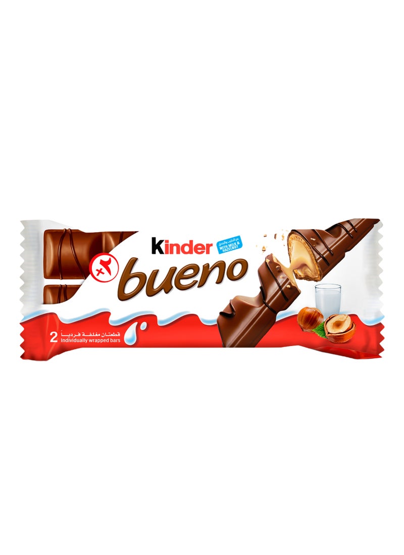 Kinder Bueno Milk Chocolate Wafer Bar 2 Pieces 43grams - Image 1