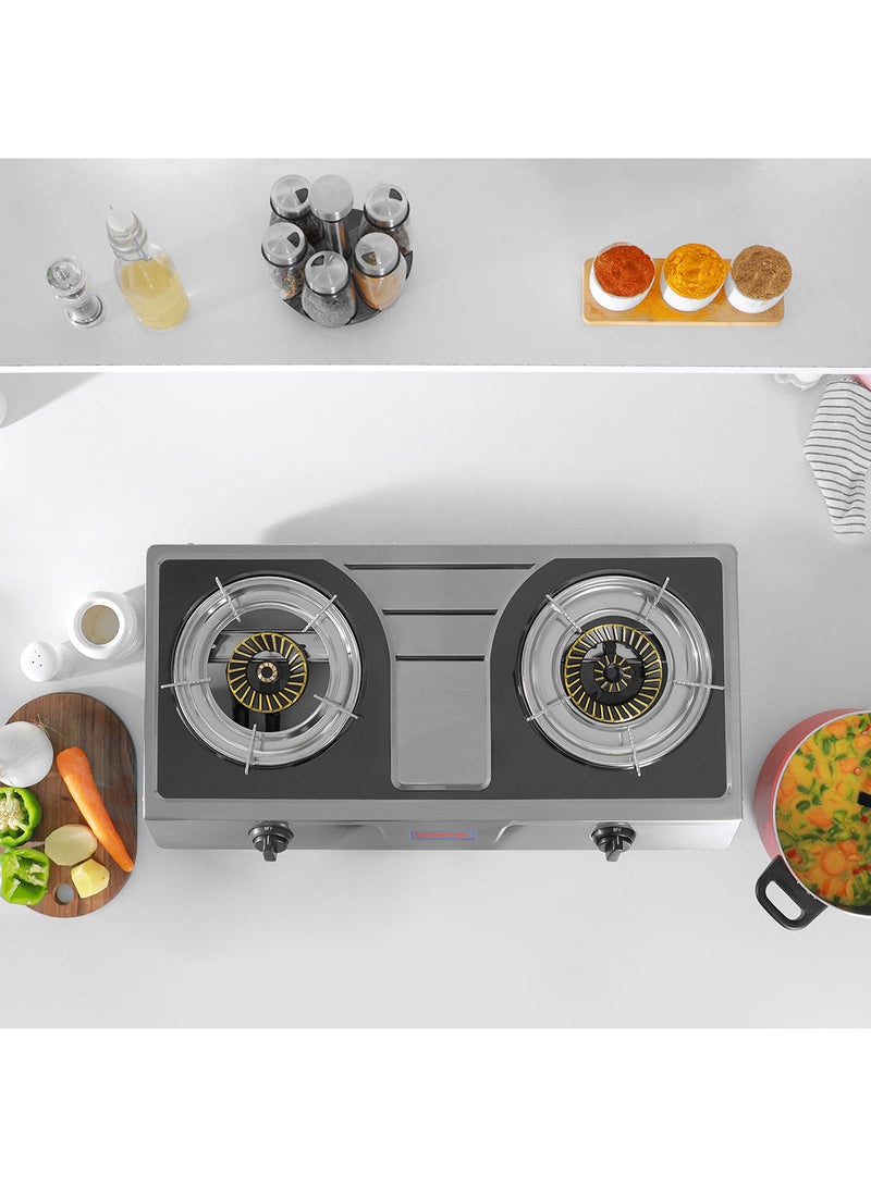 GEEPAS Two Burner Stainless Steel Gas Burner Stove Auto Ignition, Outdoor Grill, Camping Stoves GK6856 Silver/Grey  - Image 3
