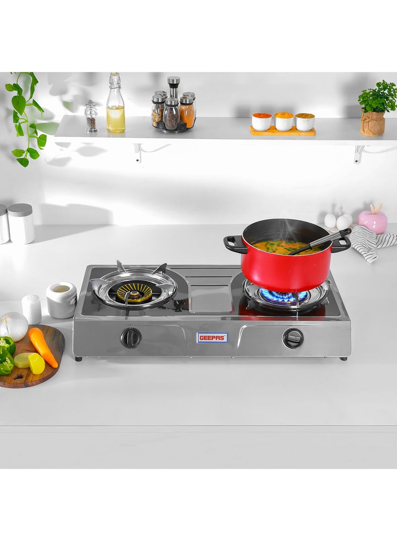 GEEPAS Two Burner Stainless Steel Gas Burner Stove Auto Ignition, Outdoor Grill, Camping Stoves GK6856 Silver/Grey  - Image 5