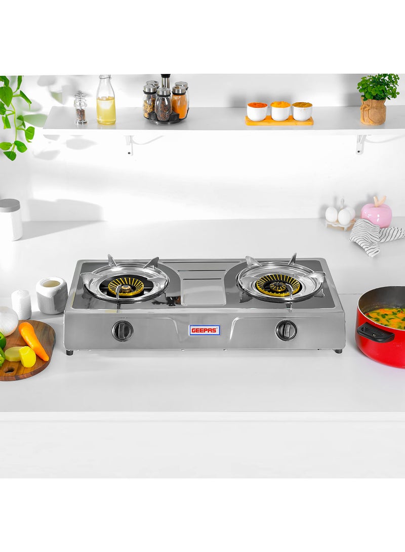 GEEPAS Two Burner Stainless Steel Gas Burner Stove Auto Ignition, Outdoor Grill, Camping Stoves GK6856 Silver/Grey  - Image 2