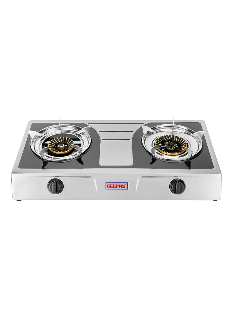 GEEPAS Two Burner Stainless Steel Gas Burner Stove Auto Ignition, Outdoor Grill, Camping Stoves GK6856 Silver/Grey  - Image 1