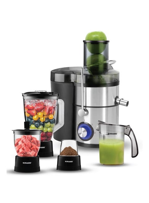 4 in 1 Powerful Juicer Blender -  Perfect Electric Blender, Juicer, Chopper & Grinder |  2 Speeds, Unbreakable 1.5L Fruit Juicer, Grinder, Chopper | Powerful Versatile & Compact 800 W SJB-401 Silver/Black