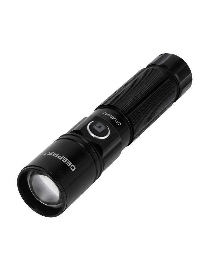 GEEPAS Zoomable LED Flashlight 10 W| High Power Flashlight 3000mAh Battery | Aluminum body Type C-Charging with 1000 Lumens Output| Powerful Torch for Camping, Trekking, Outdoor Activities GFL4684Z Black  - Image 1