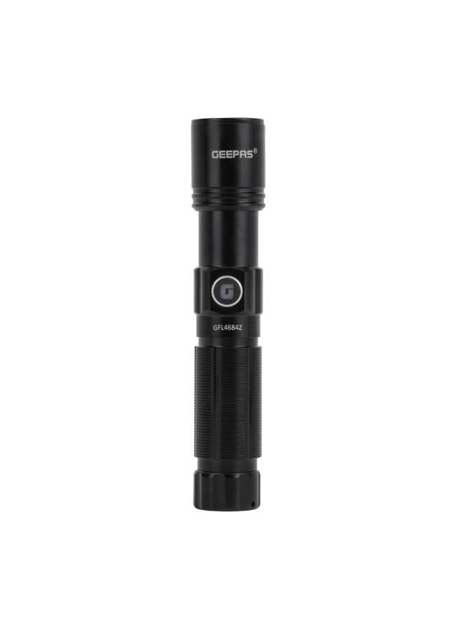 GEEPAS Zoomable LED Flashlight 10 W| High Power Flashlight 3000mAh Battery | Aluminum body Type C-Charging with 1000 Lumens Output| Powerful Torch for Camping, Trekking, Outdoor Activities GFL4684Z Black  - Image 4
