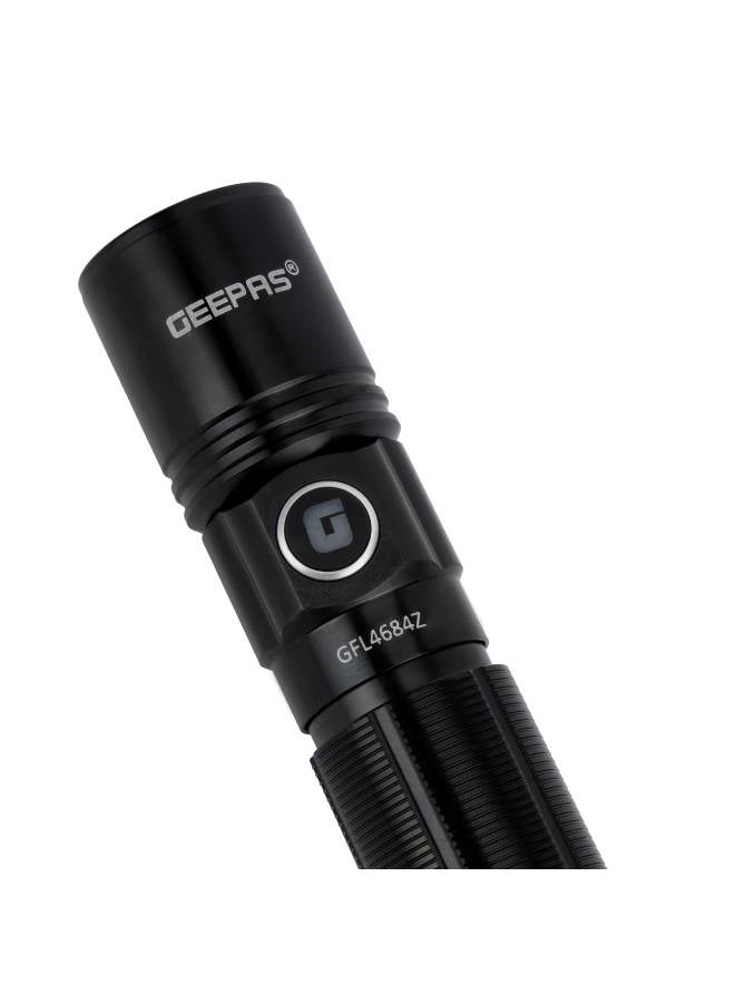 GEEPAS Zoomable LED Flashlight 10 W| High Power Flashlight 3000mAh Battery | Aluminum body Type C-Charging with 1000 Lumens Output| Powerful Torch for Camping, Trekking, Outdoor Activities GFL4684Z Black  - Image 3