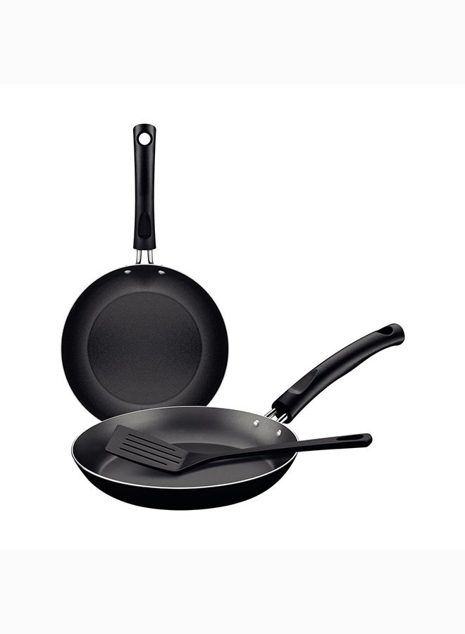 TRAMONTINA Paris 3 Pieces Black Aluminum Frying Pan Set With Interior Starflon Max PFOA Free Nonstick Coating And Exterior Silicon Coating 20Cm + 26Cm + Spatula Black  - Image 1