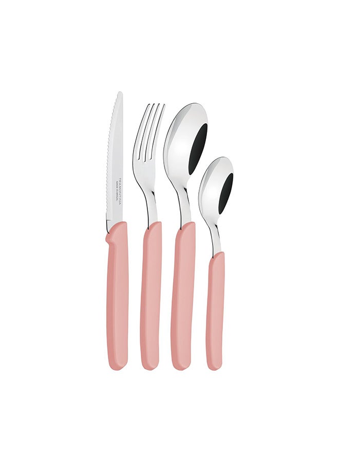 TRAMONTINA Carmel 24 Pieces Stainless Steel Flatware Set with Pink Polypropylene Handles Pink/Silver  - Image 2
