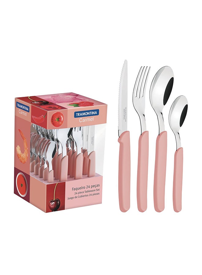 TRAMONTINA Carmel 24 Pieces Stainless Steel Flatware Set with Pink Polypropylene Handles Pink/Silver  - Image 1