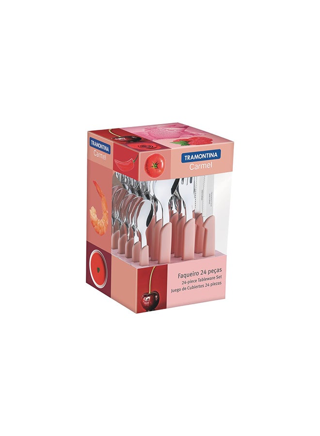 TRAMONTINA Carmel 24 Pieces Stainless Steel Flatware Set with Pink Polypropylene Handles Pink/Silver  - Image 3