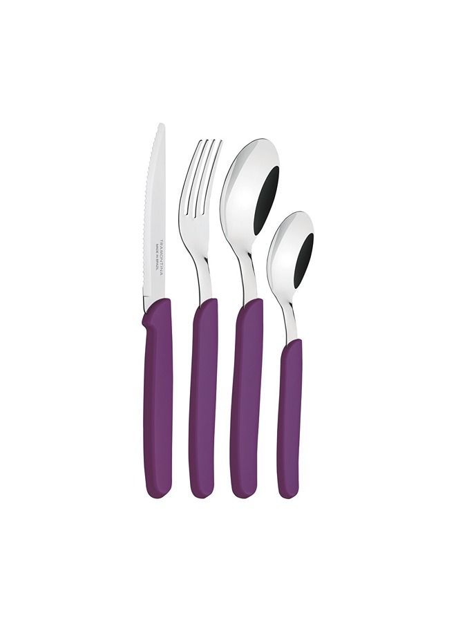 TRAMONTINA Carmel 24 Pieces Stainless Steel Flatware Set with Purple Polypropylene Handles Purple  - Image 1
