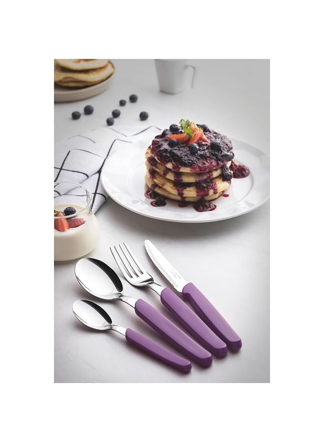 TRAMONTINA Carmel 24 Pieces Stainless Steel Flatware Set with Purple Polypropylene Handles Purple  - Image 3